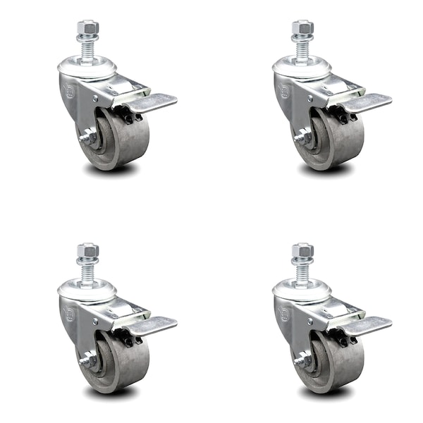 Semi Steel Swvl TS Caster w/RB w/3" Wheel&12mm Stem-4 Swvl w/TTL BRK, 4PK